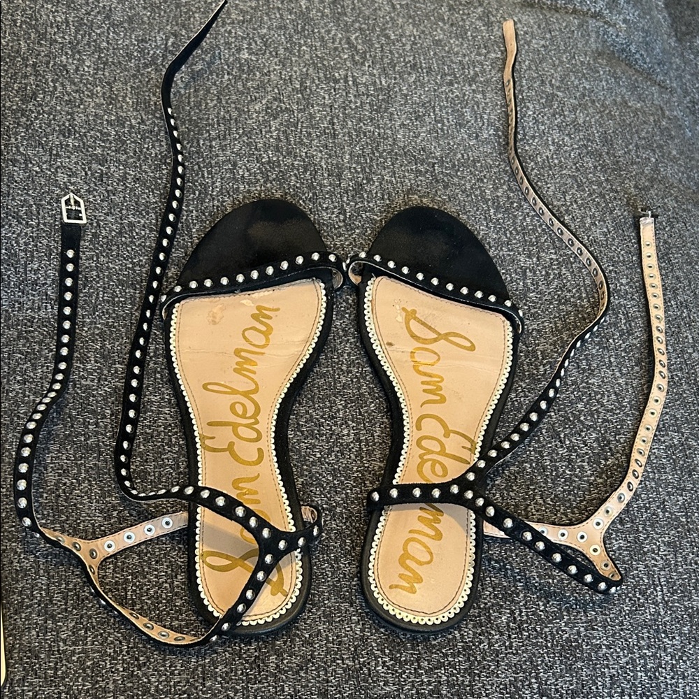 Sam Edelman Black and Tan Suede Studded gladiator Sandals